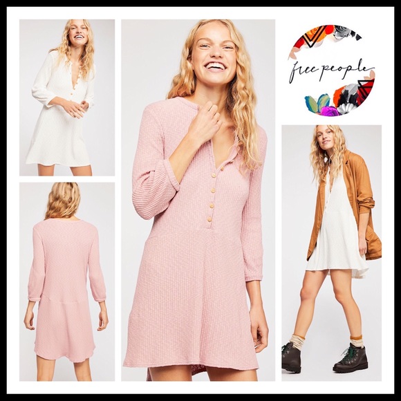 FREE PEOPLE BOHO HENLEY FLOWY KNIT DRESS A3C - Picture 6 of 16